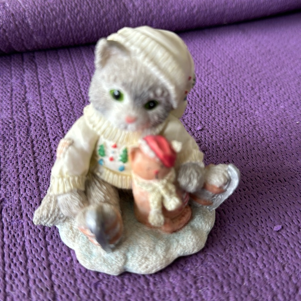 Tiny Calico Kitten “Friendship Cushions the Fall” Figurine